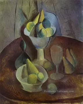 Compotier Fruit and Glass 1909 cubisme Pablo Picasso Peinture à l'huile